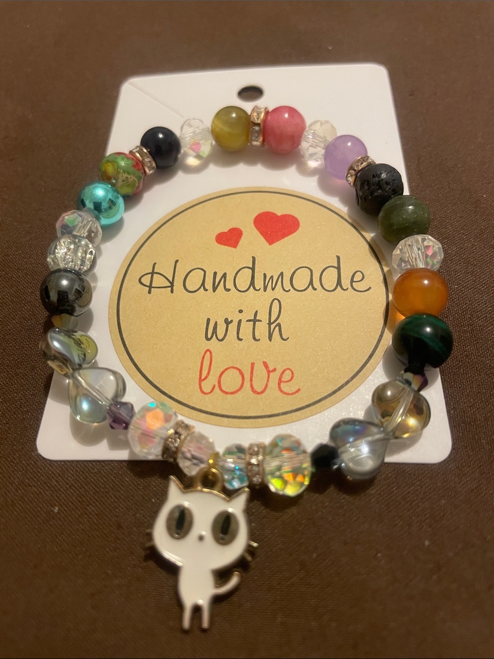 2/$7 - Handmade Multicolor Beaded Fashion Bracelet with Cat Charm